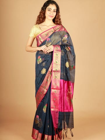 RESHAWeaves - Cotton Banarasi Blue saree