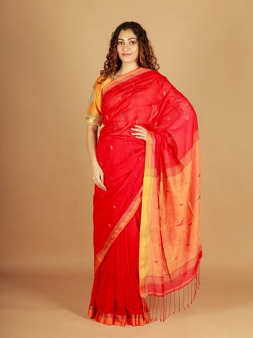 RESHAWeaves - Red Bengal Cotton Saree