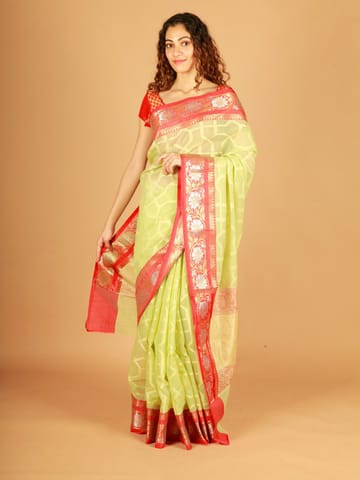 RESHAWeaves - Green Cotton Banarasi Saree