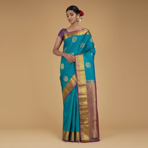 RESHAWeaves - Teal Silk Salem Saree