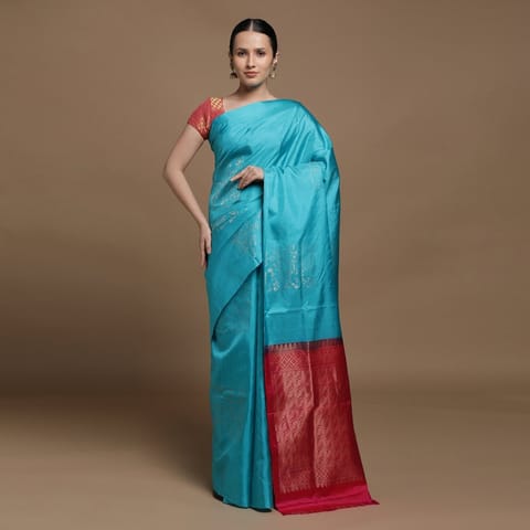 RESHAWeaves - Blue Silk Salem Saree