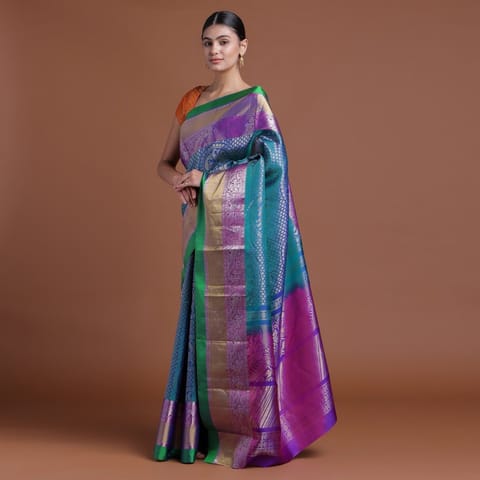 RESHAWeaves - Blue Silk Salem Saree