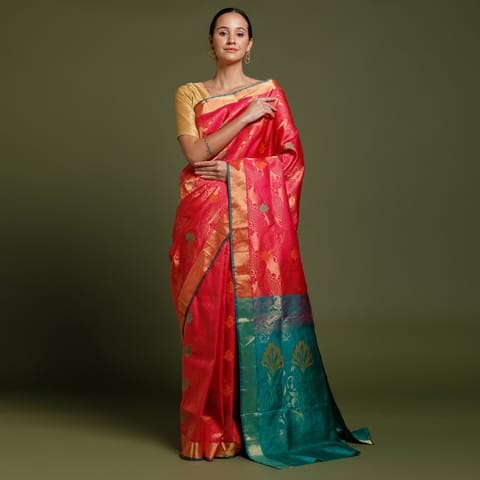RESHAWeaves - Fuchsia Silk Salem Saree