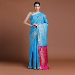 RESHAWeaves - Blue Silk Salem Saree