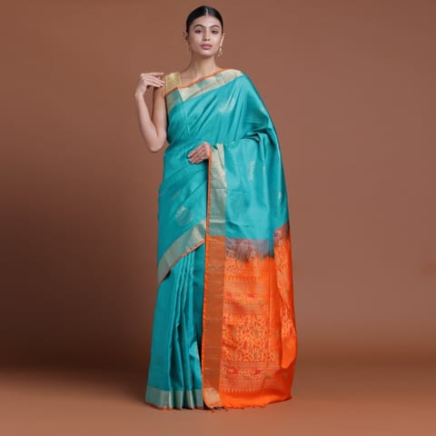 RESHAWeaves - Blue Silk Salem Saree