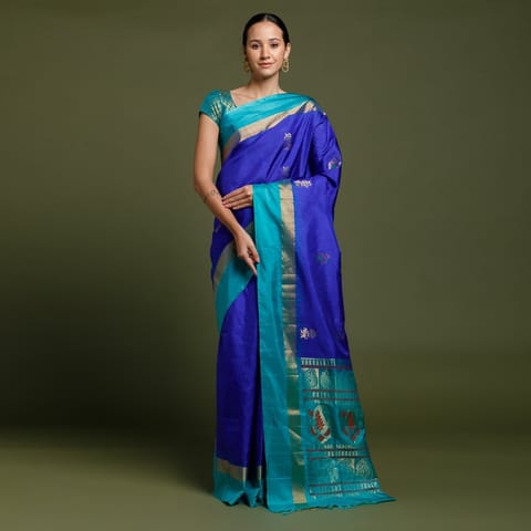 RESHAWeaves - Blue Silk Salem Saree