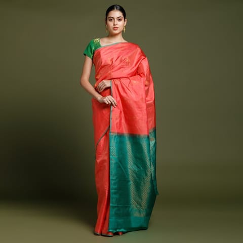 RESHAWeaves - Coral Silk Salem Saree