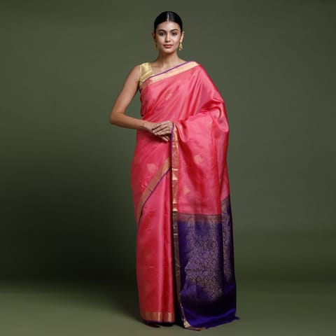 RESHAWeaves - Pink Silk Salem Saree