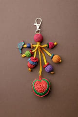 Samoolam Handmade Crochet Boho Bag Charm Key Chain Red Heart