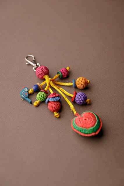 Samoolam Handmade Crochet Boho Bag Charm Key Chain Red Heart