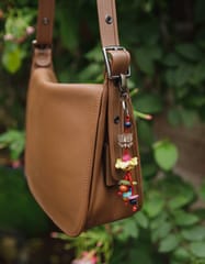 Samoolam Handmade Crochet Boho Bag Charm Key Chain Lotus Woodblock Flower