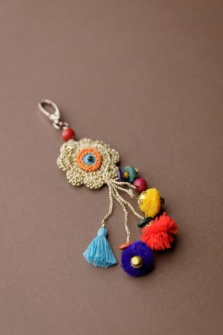 Samoolam Handmade Crochet Boho Bag Charm Key Chain Blue Dreamcatcher