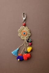 Samoolam Handmade Crochet Boho Bag Charm Key Chain Blue Dreamcatcher