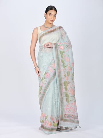 RESHAWeaves - Embroidered Organza Silk Saree