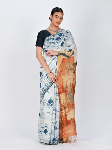 RESHAWeaves - Maheshwari Cotton Silk Eco Printed Saree