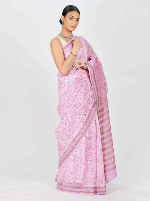 RESHAWeaves - Maheshwari Cotton Silk HandBlock Printed Saree