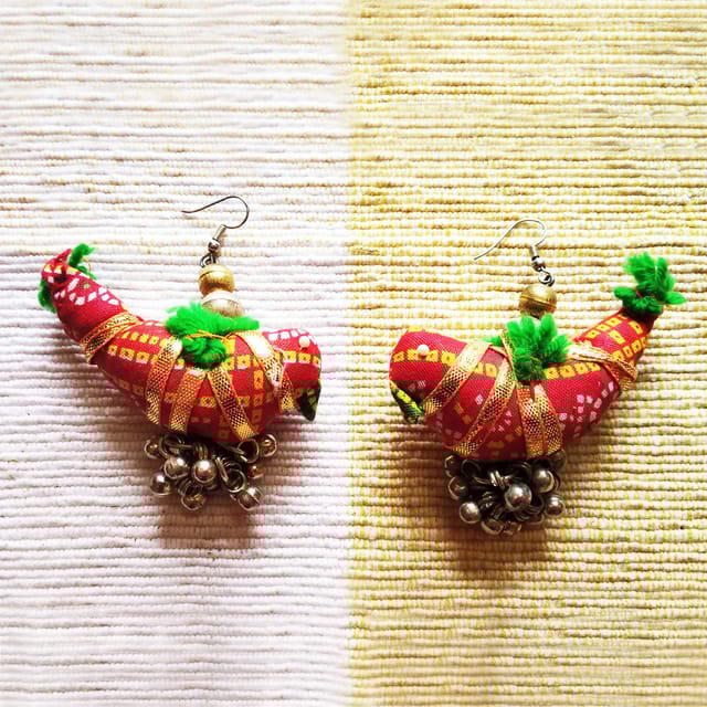 Juhi Malhotra-Red Bandhej Bird Earrings