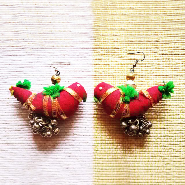 Juhi Malhotra-Maroon Gota Bird Earrings