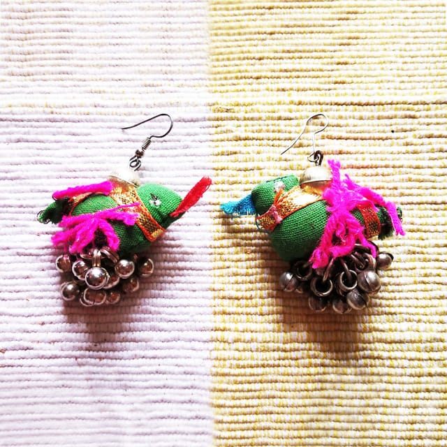 Juhi Malhotra-Green Ghungroo Bird Earrings