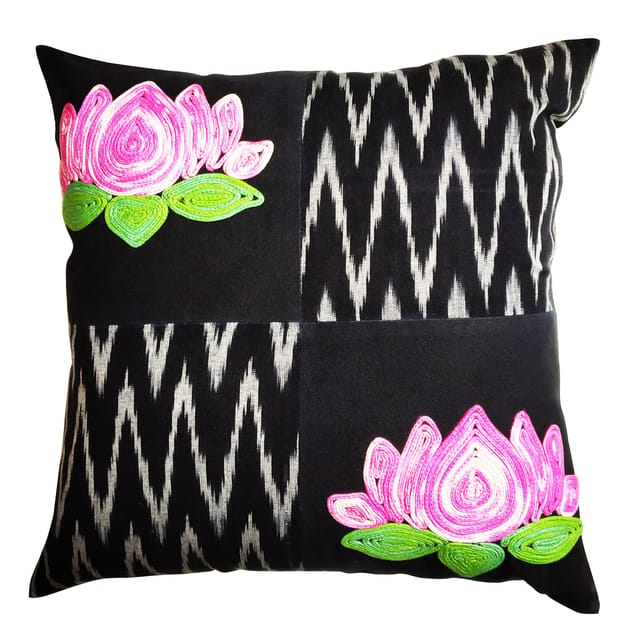 Juhi Malhotra-Black Lotus Cushion Cover