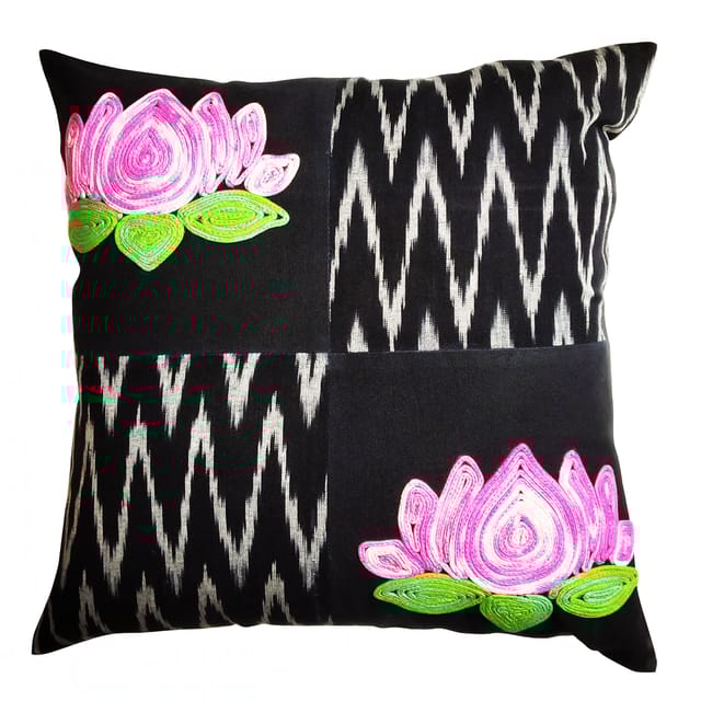 Juhi Malhotra-Black Lotus Cushion Cover
