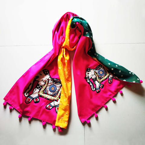 Juhi Malhotra-Pink Elephant Bandhej Stole