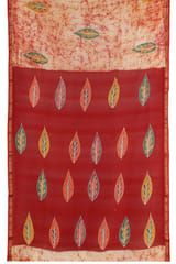 Anoothi-A Handpainted Batik Maheshwari Silk Cotton Saree in Red and Beige