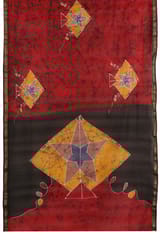 Anoothi-A Handpainted Batik Maheshwari Silk Cotton Saree in Red and Black