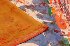 Anoothi-A Handpainted Batik Maheshwari Silk Cotton Saree in Orange