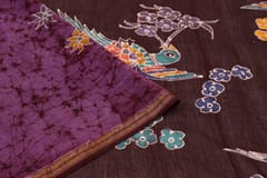 Anoothi-A Handpainted Batik Maheshwari Silk Cotton Saree in Purple and Dark Brown