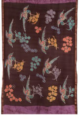 Anoothi-A Handpainted Batik Maheshwari Silk Cotton Saree in Purple and Dark Brown