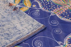 Anoothi-A Handpainted Batik Maheshwari Silk Cotton Saree in Dark Blue and White