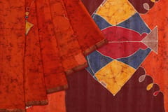 Anoothi-A Handpainted Batik Maheshwari Silk Cotton Saree in Dark Orange and Dark Brown