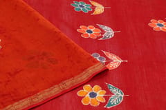 Anoothi-A Handpainted Batik Maheshwari Silk Cotton Saree in Orange and Red