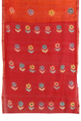 Anoothi-A Handpainted Batik Maheshwari Silk Cotton Saree in Orange and Red