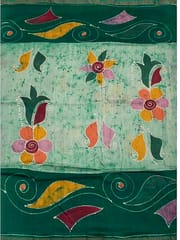 Anoothi-A Handpainted Batik Maheshwari Silk Cotton Saree in Light Green and Dark Green
