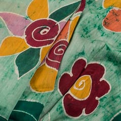 Anoothi-A Handpainted Batik Maheshwari Silk Cotton Saree in Light Green and Dark Green
