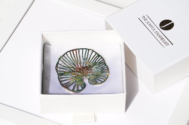 The Joyful Enamelist - Silver Enamel Lotus Leaf Brooch