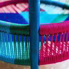 Rhizome-Glass Top Central Table | Made with Silk Fabric Scrap Ropes and Bamboo by Rhizome