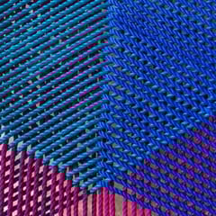 Rhizome-Glass Top Central Table | Made with Silk Fabric Scrap Ropes and Bamboo by Rhizome