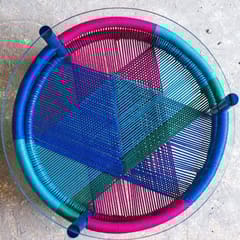 Rhizome-Glass Top Central Table | Made with Silk Fabric Scrap Ropes and Bamboo by Rhizome