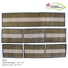 Craftlipi-Table Mat with Runner (Madur) : Weaved with Black String, Covered Edges with Black Fabrics Stitched