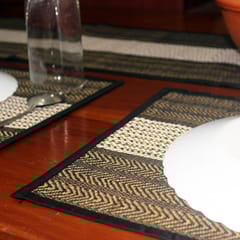 Craftlipi-Table Mat with Runner (Madur) : Weaved with Black String, Covered Edges with Black Fabrics Stitched