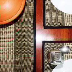 Craftlipi-Table Mat with Runner (Madur) : Weaved with Black String, Covered Edges with Black Fabrics Stitched