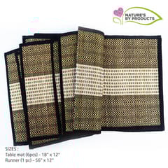Craftlipi-Table Mat with Runner (Madur) : Weaved with Black String, Covered Edges with Black Fabrics Stitched