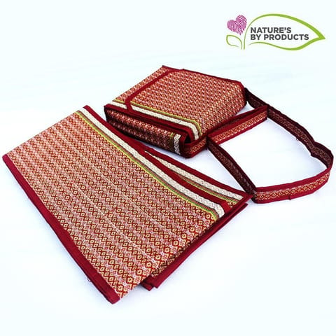 Craftlipi-Foldable Mat with Bag (Madur) : Weaved & Designed with Red Threads