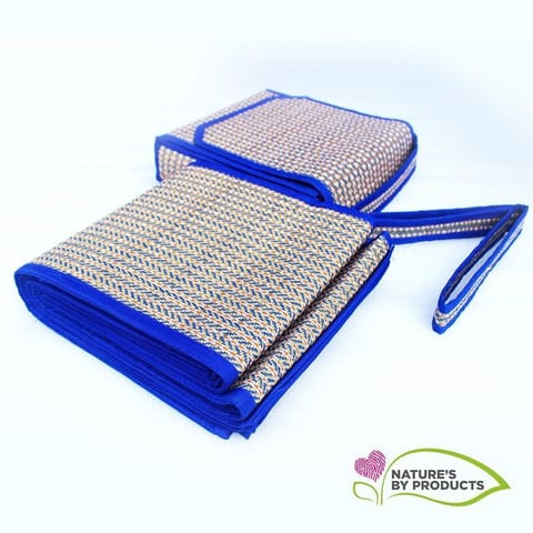 Craftlipi-Foldable Mat with Bag (Madur) : Weaved & Designed with Blue Threads