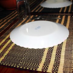 Craftlipi-Table Mat with Runner (Madur) : Designed with Knotted Open Edge & Weaved with Black String