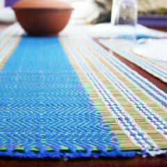 Craftlipi-Table Mat with Runner (Madur) : Designed with Knotted Open Edge & Weaved with Blue String