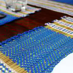 Craftlipi-Table Mat with Runner (Madur) : Designed with Knotted Open Edge & Weaved with Blue String